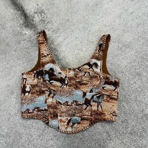 Brown Horse Print Women's Top